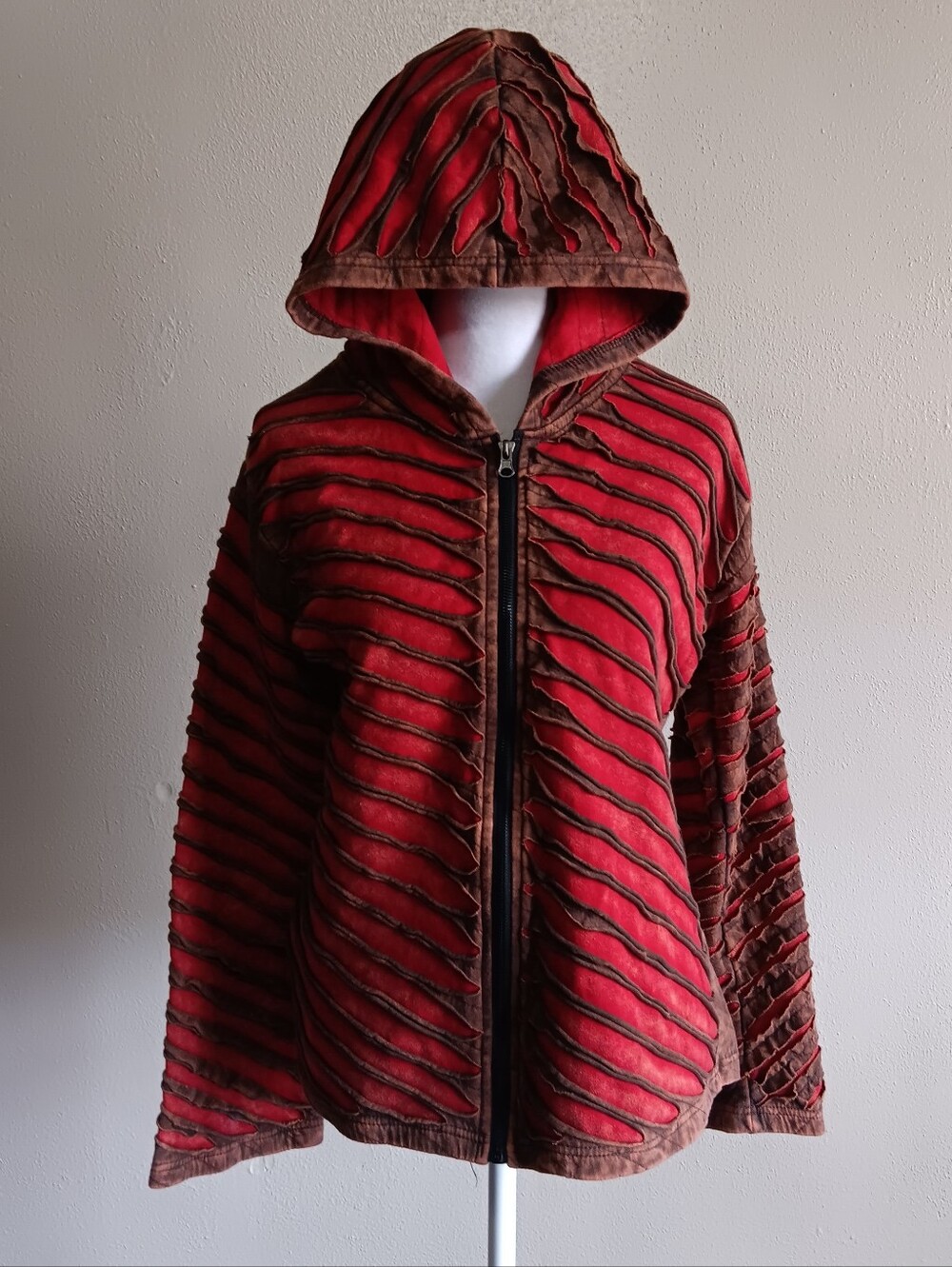 Y2K Nepal Fairy Grunge Full Zip Slashed Hoodie Womens Sz. Large, 100% Cotton - Picture 5 of 9